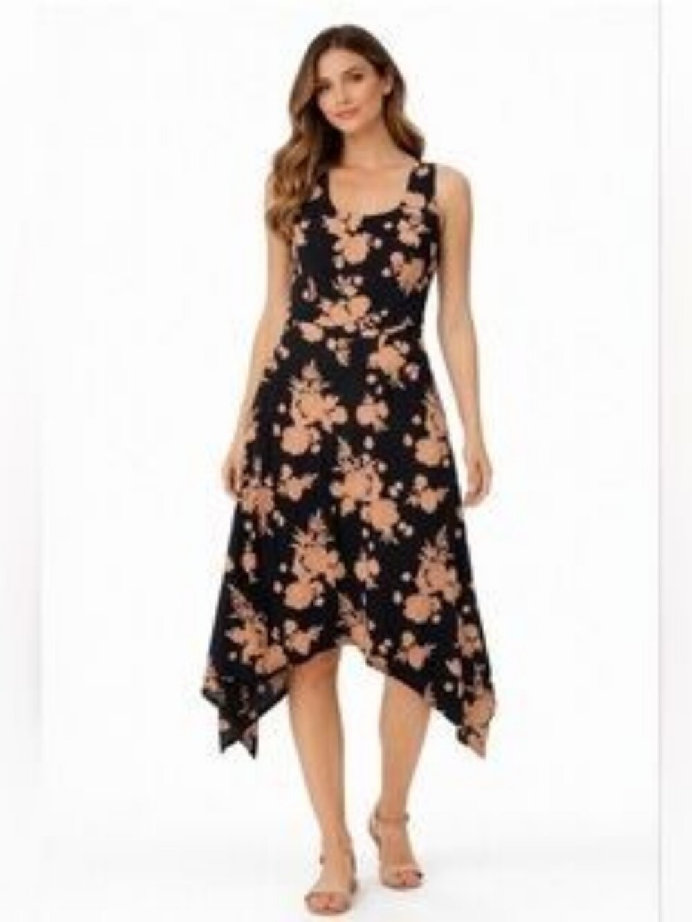 Pact Organic Cotton Handkerchief Women’s Dress Orange And Black Floral Size‎ Xl